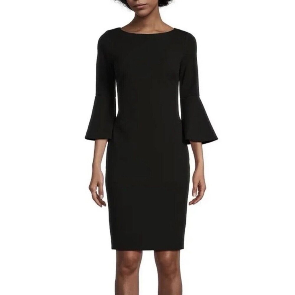 CALVIN KLEIN Women's Bell Sleeve Slid Sheath Dress Size 10 Black